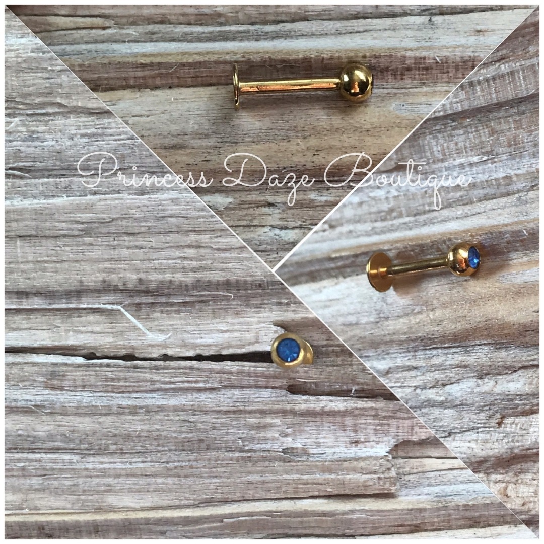 Gold Labret Stud With Blue Gemstone Monroe Lip Piercing